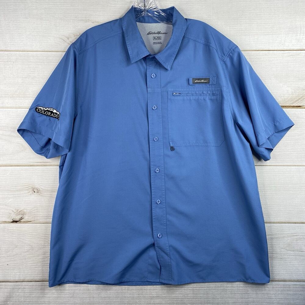 Eddie Bauer Shirt Mens XL Blue Button Up Performance Fishing Hiking COLORADO